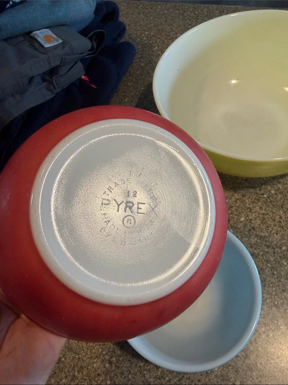 Pyrex Yellow, Red & Blue Mixing Bowl Set - vintage